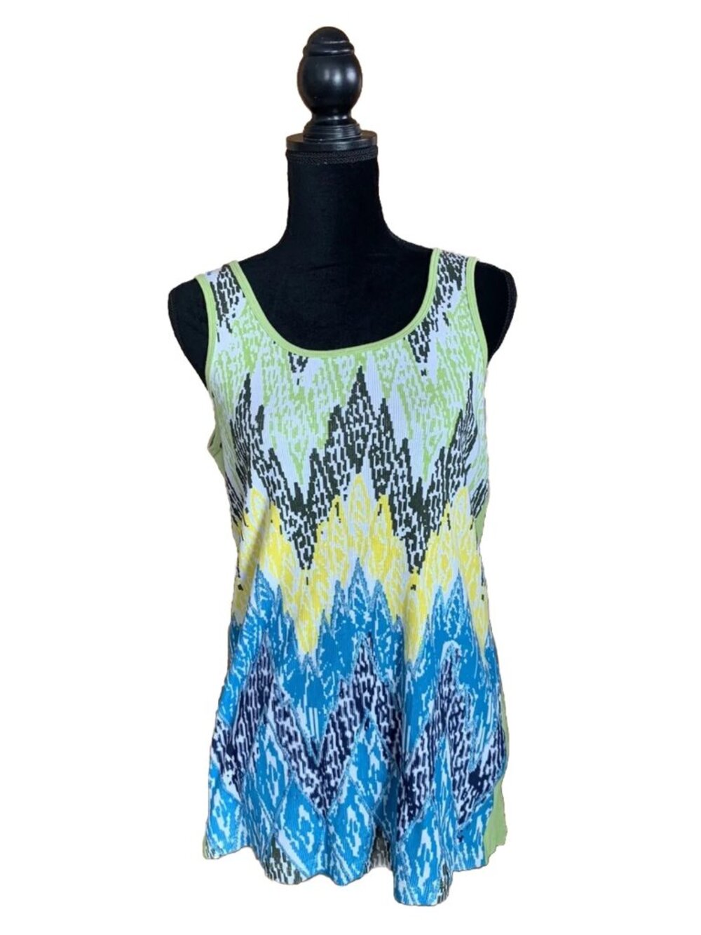 Faded Glory Womens Shirt Size 1X (16W) Multicolor Lime Green Blue Glitter Tank